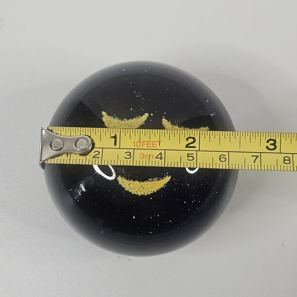 Vintage Mid-Century Yellow Blue Clear Bubbles Elliptic Sphere Face Paperweight - Picture 6 of 7